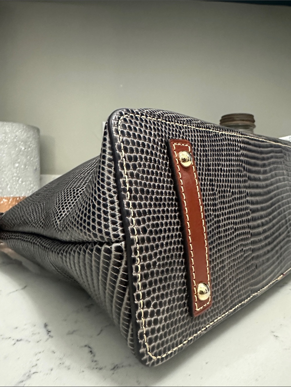 Dooney & Bourke Gray Lizard-Embossed Hobo Bag - Picture 7 of 14